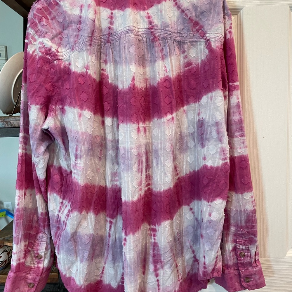 Pilcro Anthropologie Janesse Purple white tie dye button up long sleeve blouse - Picture 9 of 11